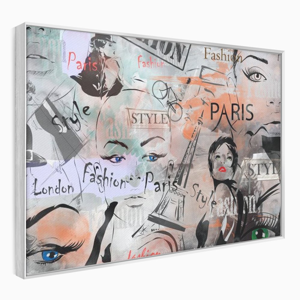 Tablou canvas cu ilustratia digitala cu tematica fashion, in rama de aluminiu argintiu